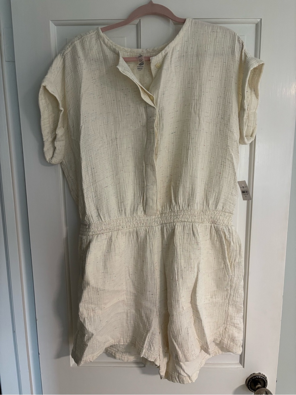 Lou & Grey Cream Romper with Subtle Multicolor Speckle